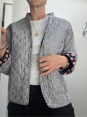 Striped Quilted Reversible Jacket - Black & White